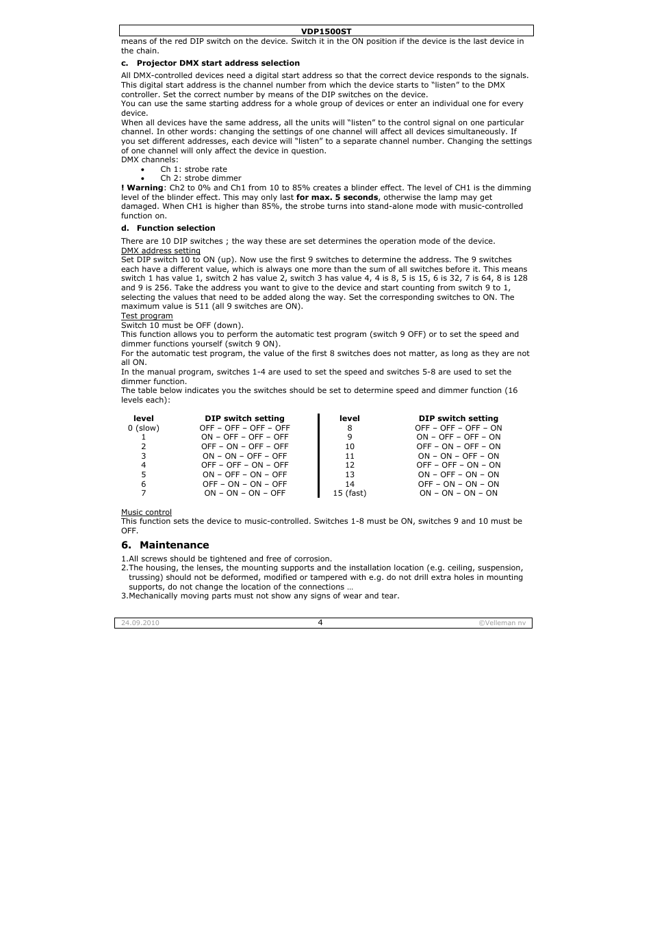 Velleman VDP1500ST User Manual | Page 4 / 22