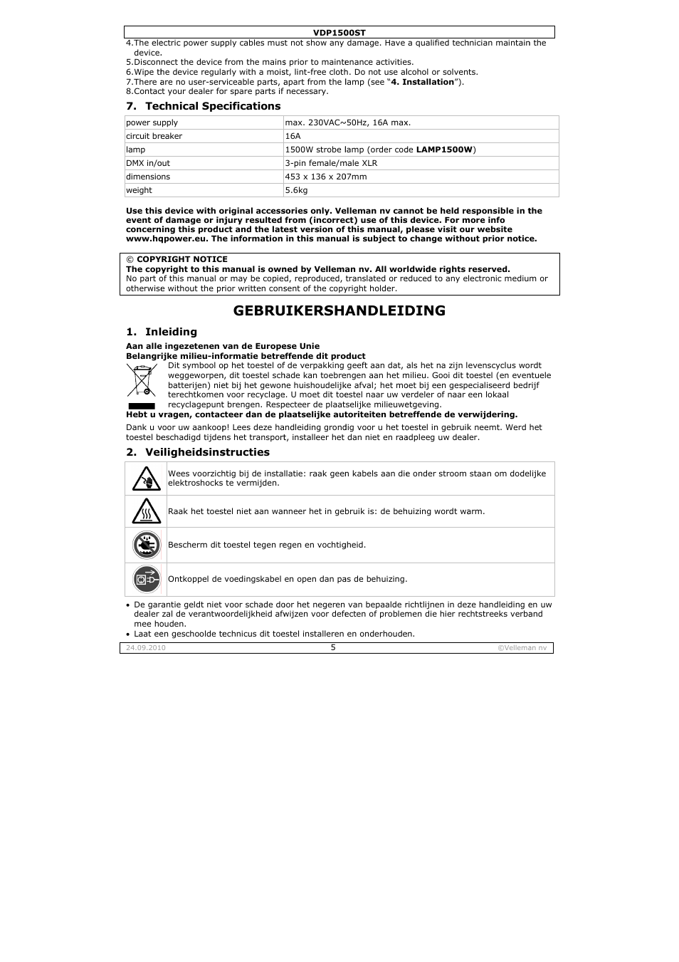 Gebru, Uikersha, Andleid | Ding | Velleman VDP1500ST User Manual | Page 5 / 22