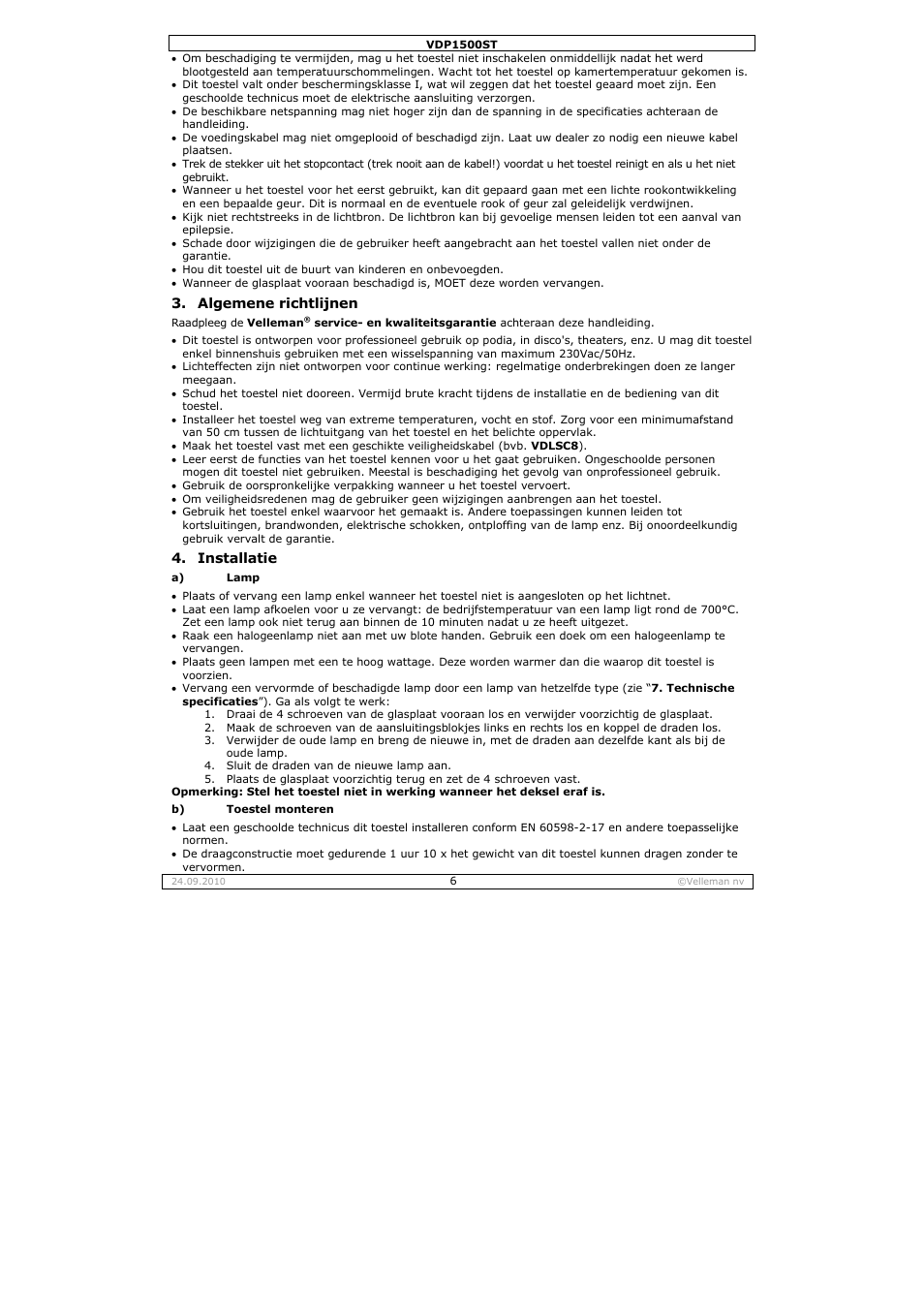 Velleman VDP1500ST User Manual | Page 6 / 22