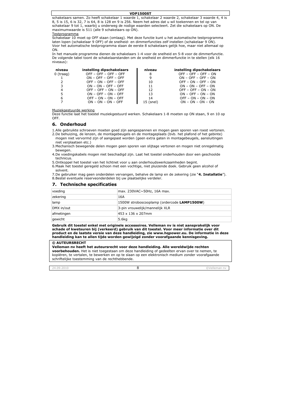 Velleman VDP1500ST User Manual | Page 8 / 22