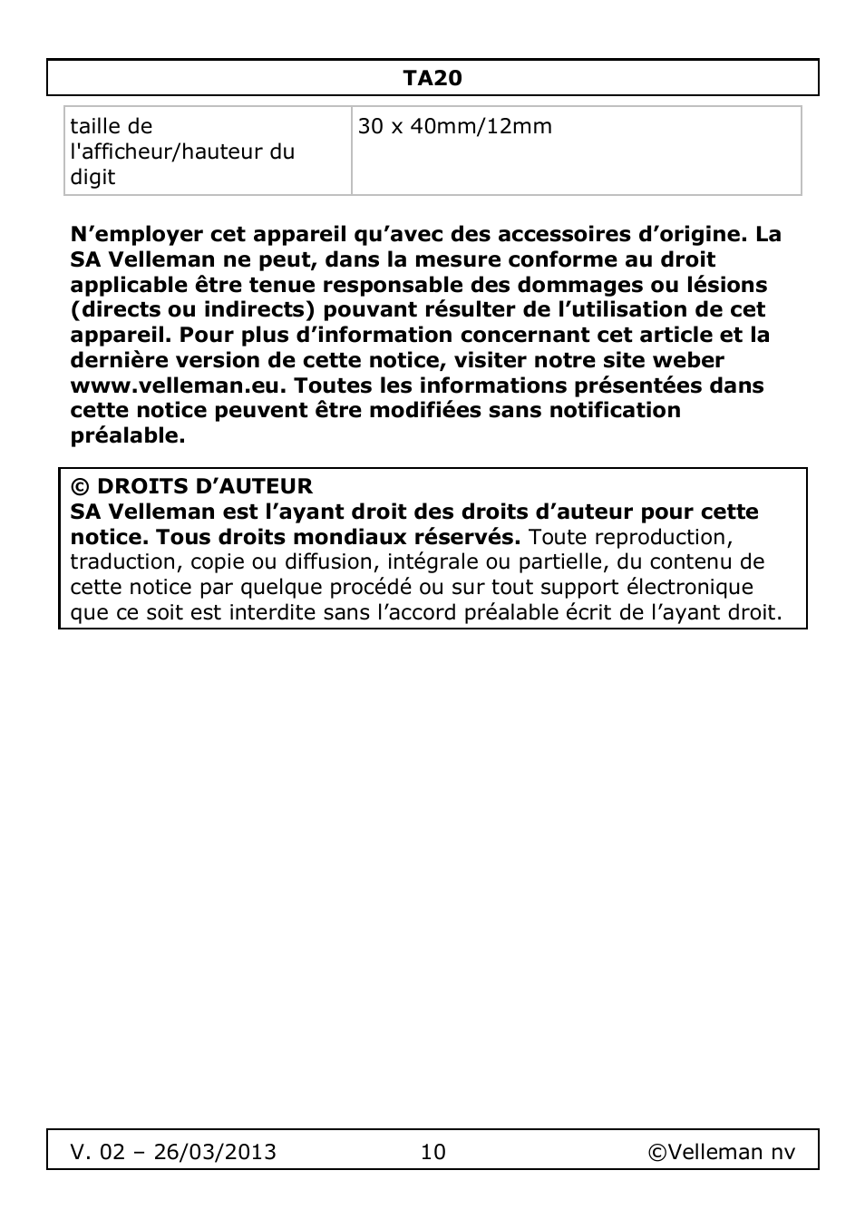 Velleman TA20 User Manual | Page 10 / 29