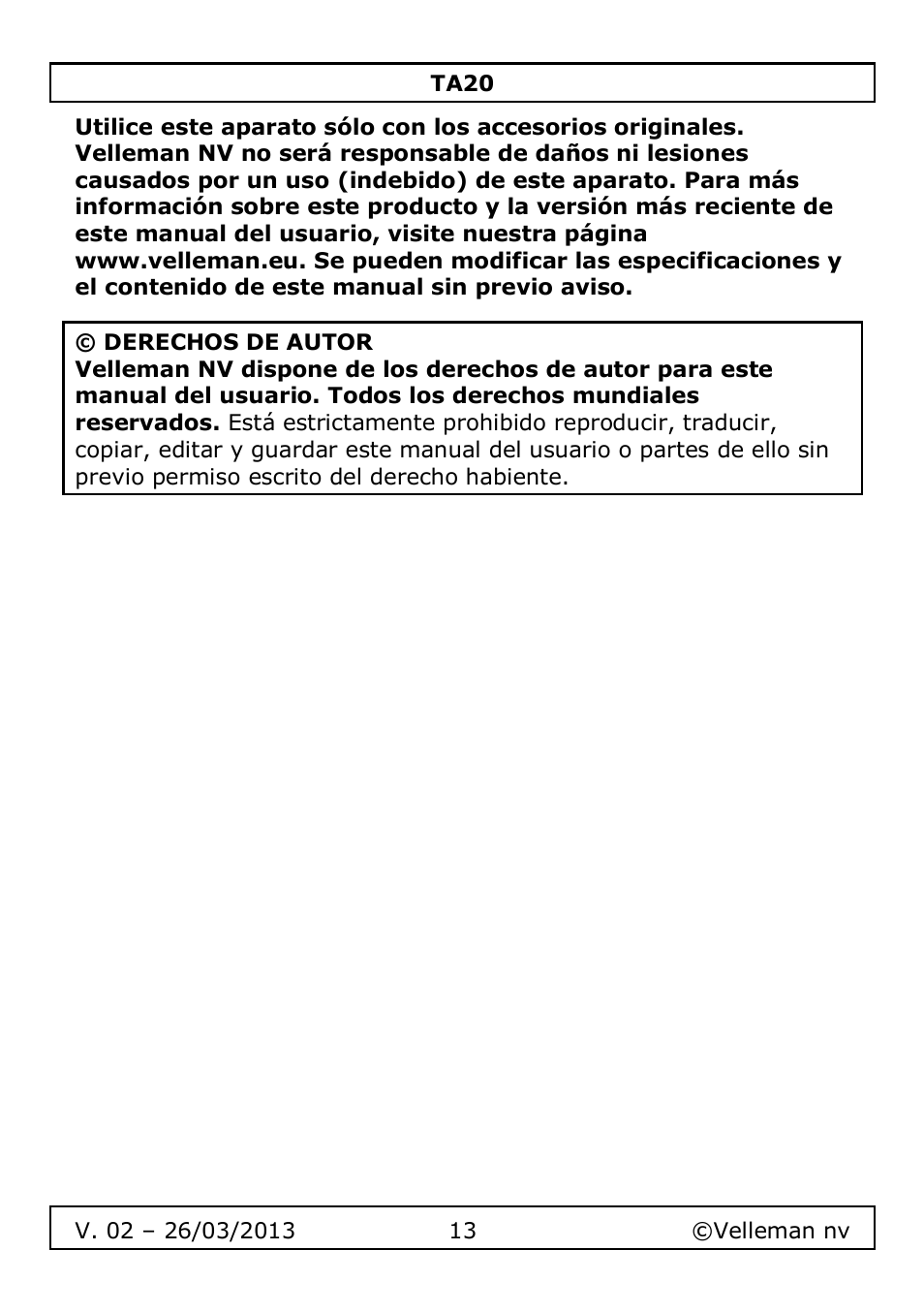 Velleman TA20 User Manual | Page 13 / 29