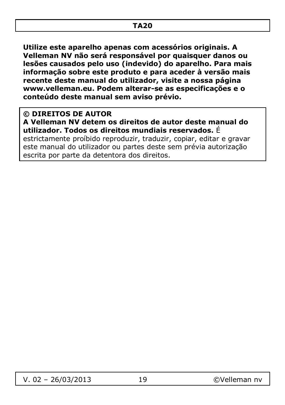 Velleman TA20 User Manual | Page 19 / 29