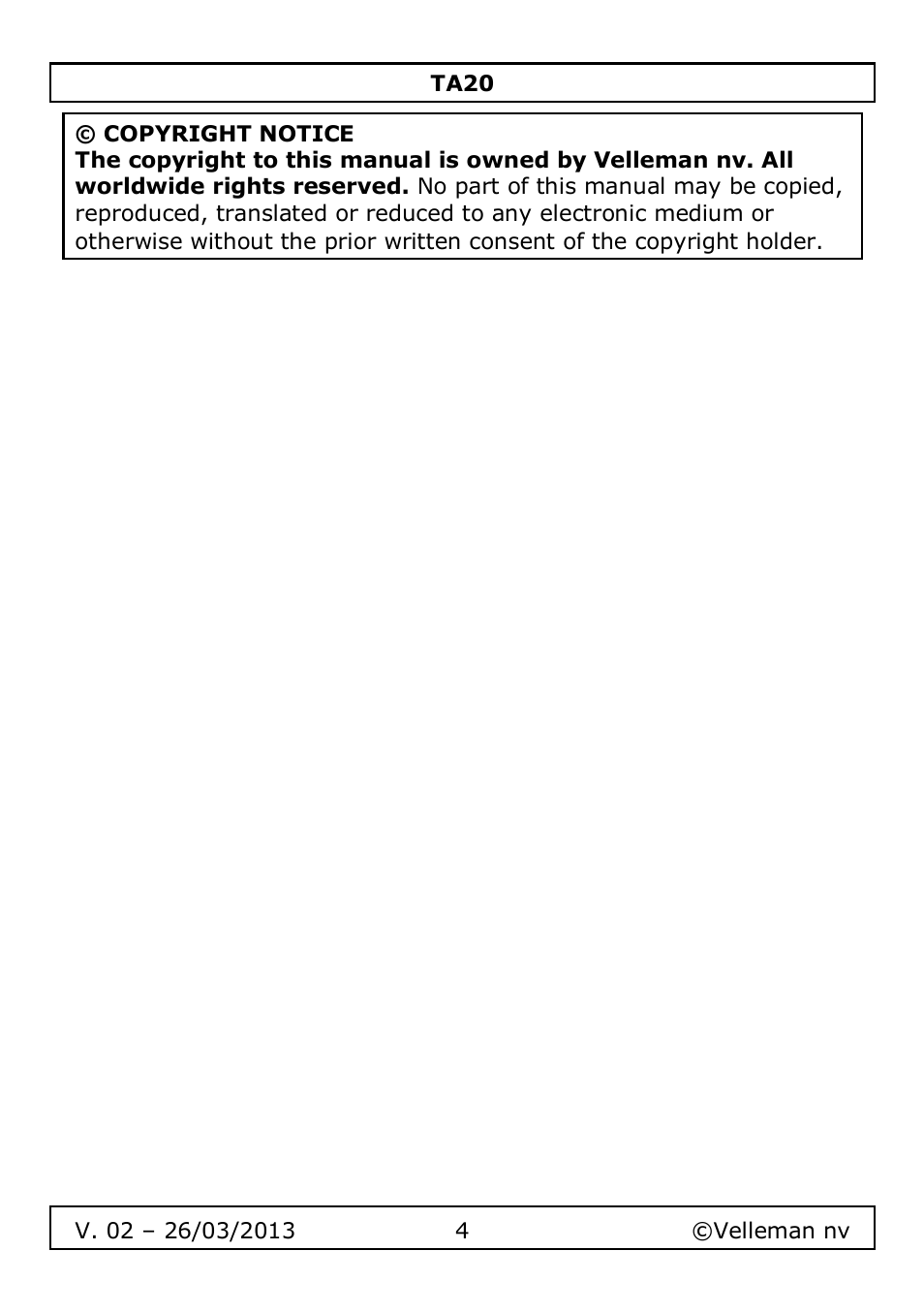 Velleman TA20 User Manual | Page 4 / 29