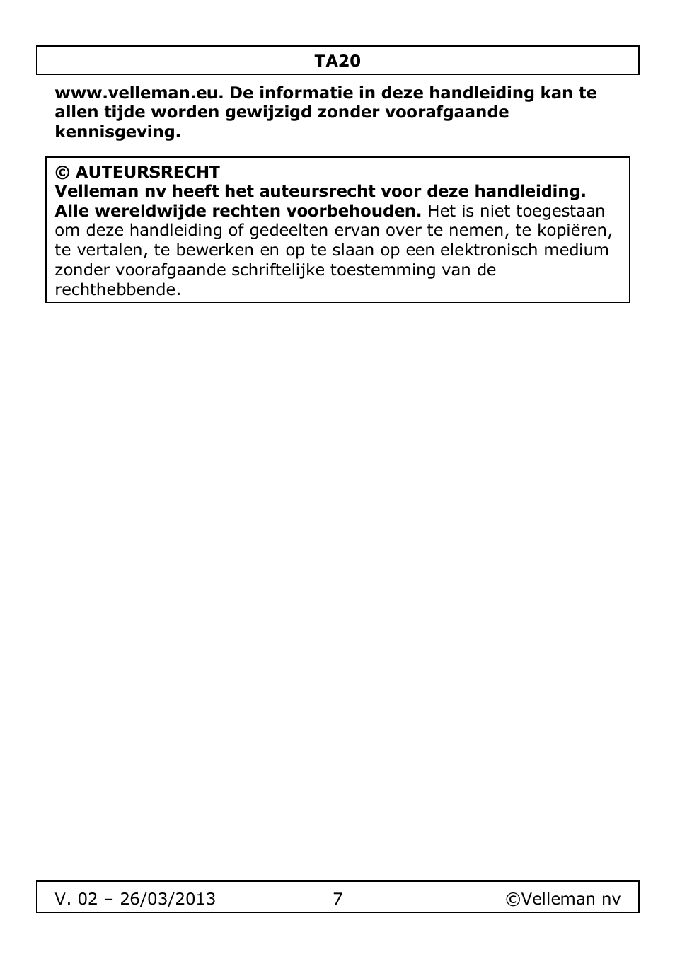 Velleman TA20 User Manual | Page 7 / 29