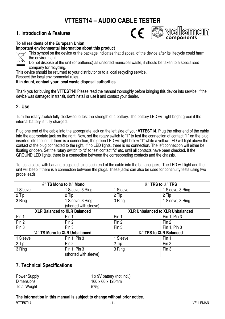 Velleman VTTEST14 User Manual | 5 pages