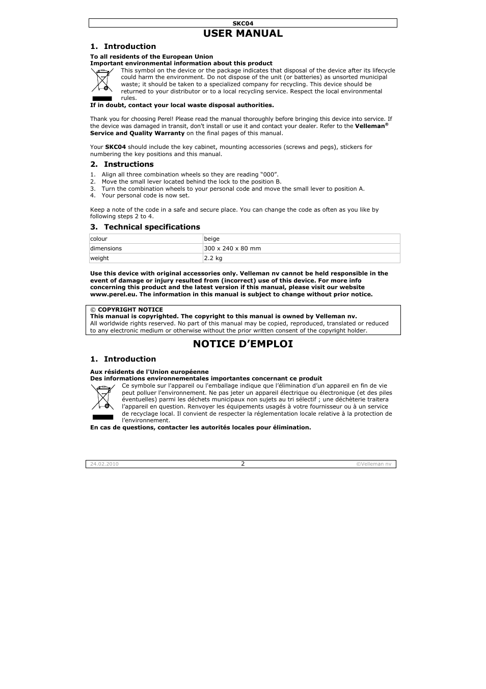 User ma, Otice d, Anual | Emploi | Velleman SKC04 User Manual | Page 2 / 8