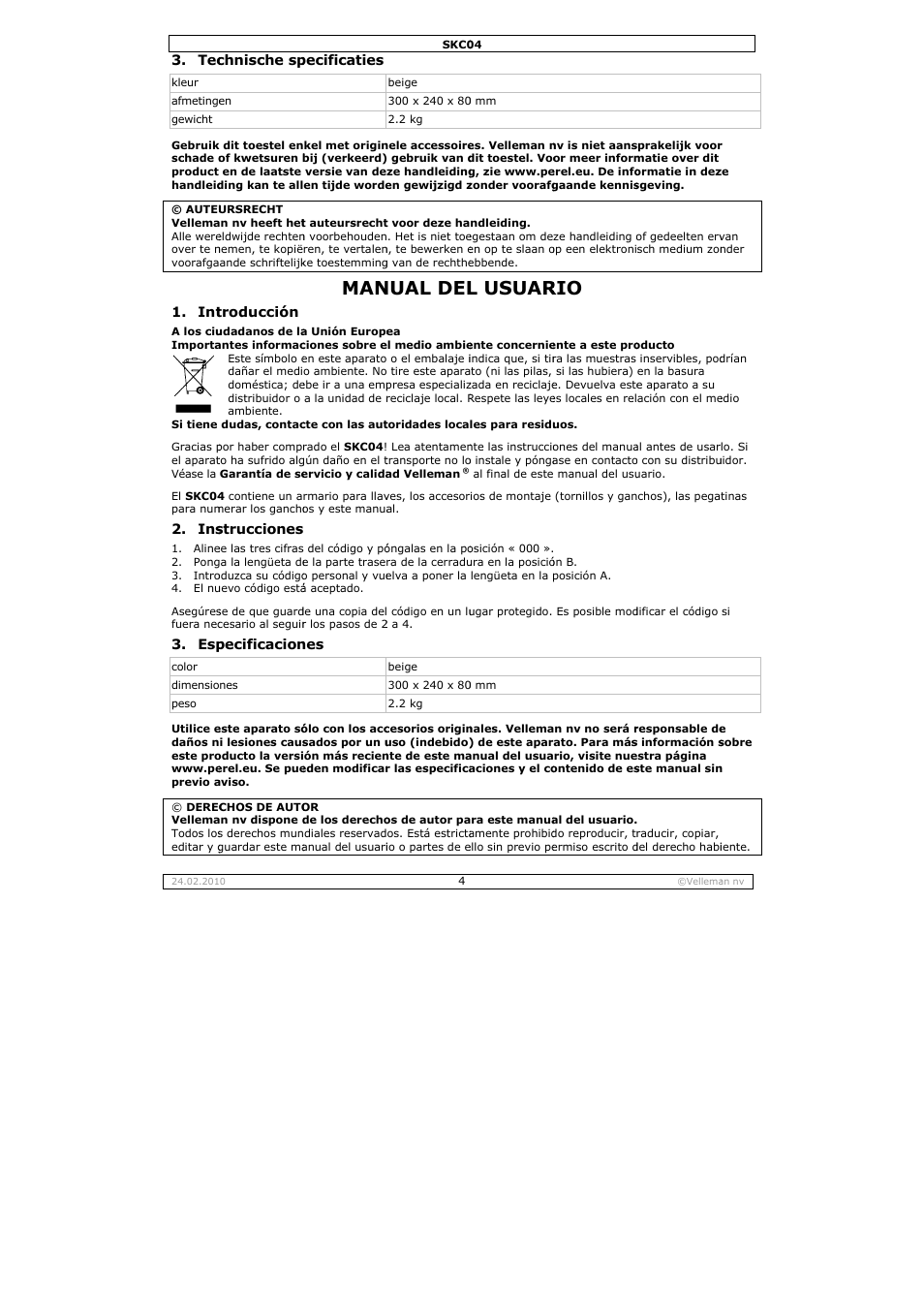 Nual del, L usuar | Velleman SKC04 User Manual | Page 4 / 8