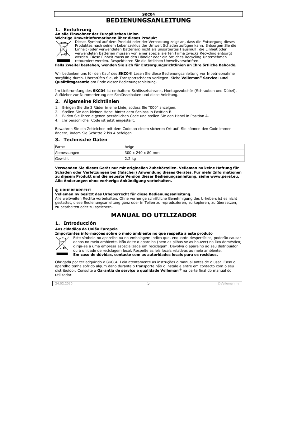 Bedie, Enungs, Nual do | Anleitu, O utiliza, Ador | Velleman SKC04 User Manual | Page 5 / 8