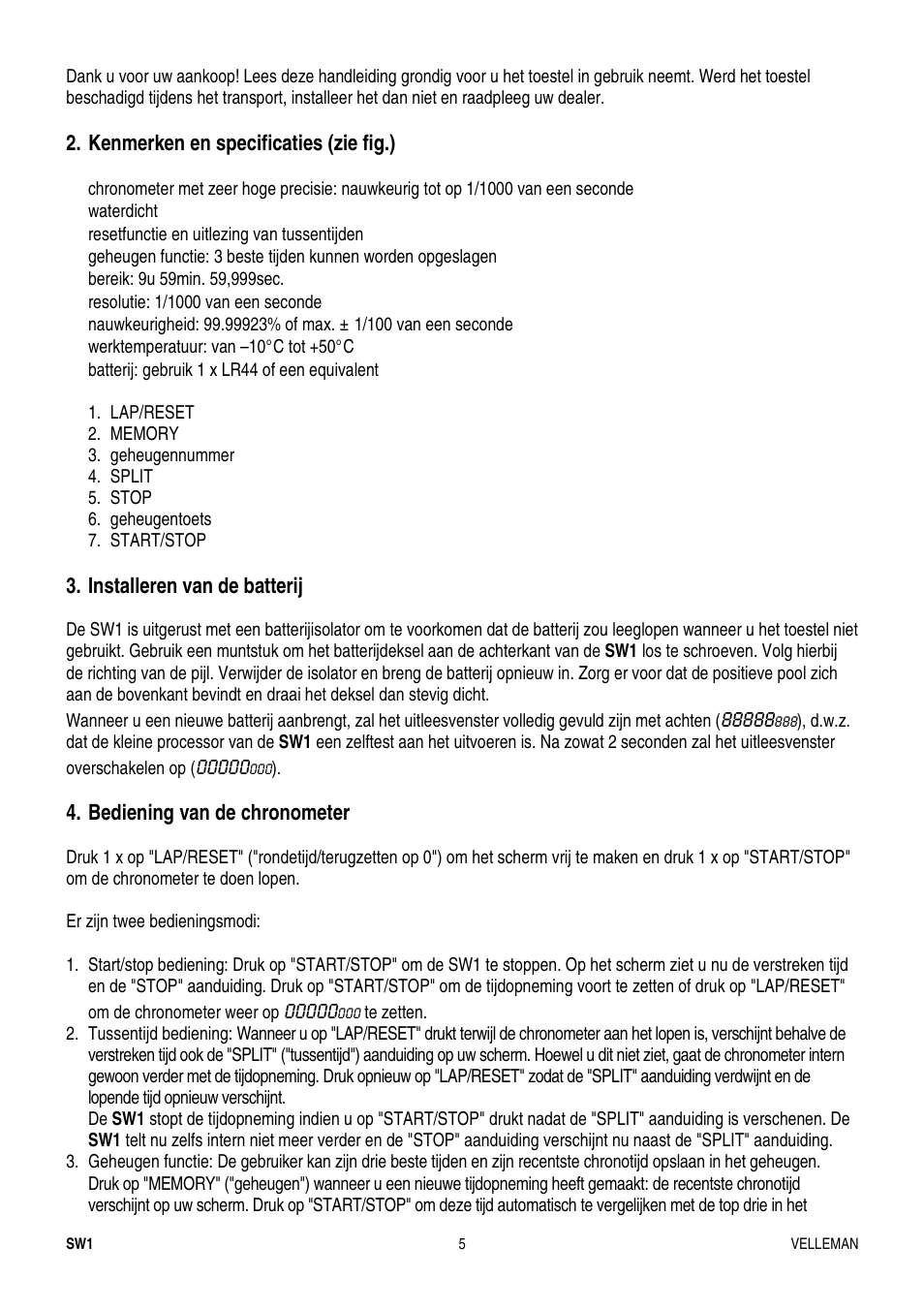 Velleman SW1 User Manual | Page 5 / 11