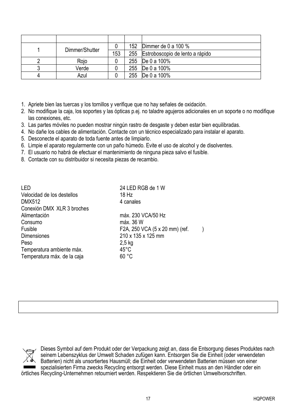 Dplw240, 01 – far, Rben-w | Washeff, Fekt - 2, 24 x 1w, Rgb-le | Velleman VDPLW2401 User Manual | Page 17 / 21