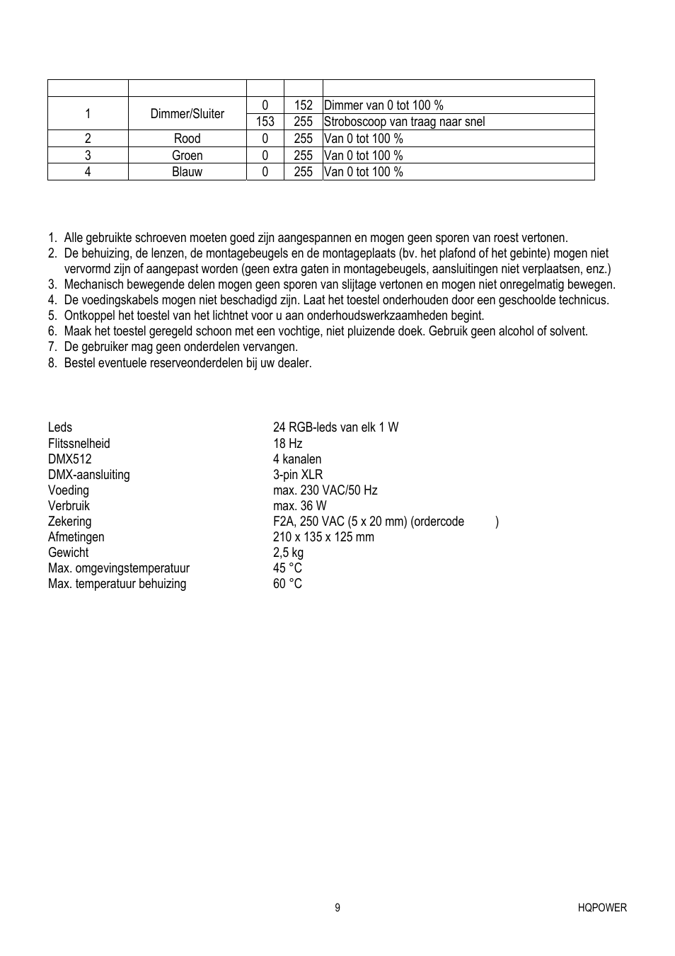 Velleman VDPLW2401 User Manual | Page 9 / 21