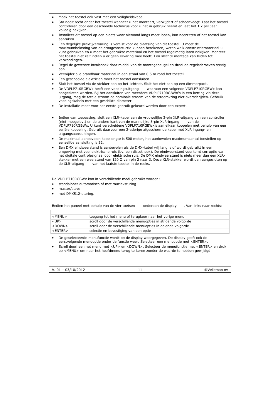 Velleman VDPLP710RGBWB User Manual | Page 11 / 34