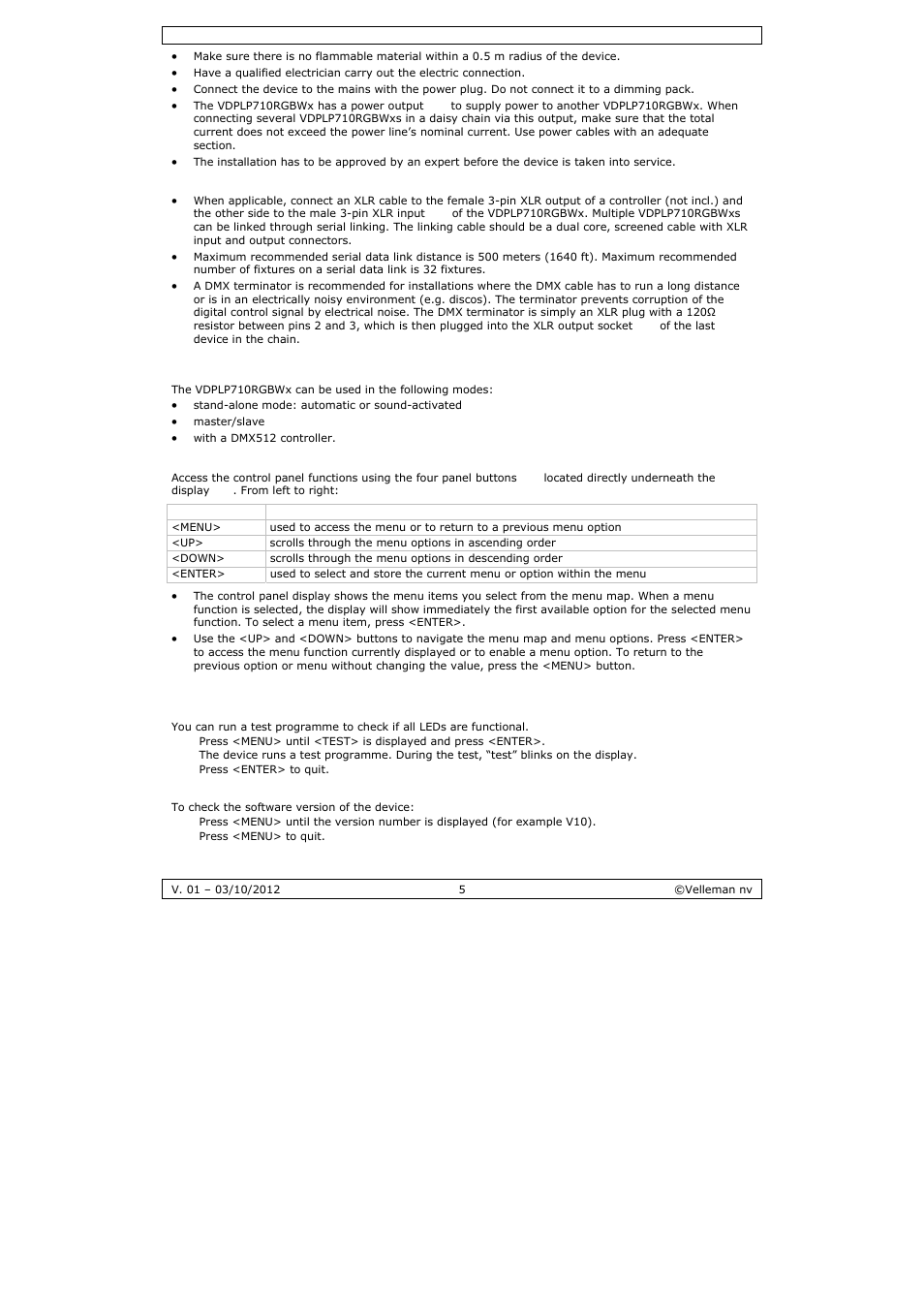 Velleman VDPLP710RGBWB User Manual | Page 5 / 34