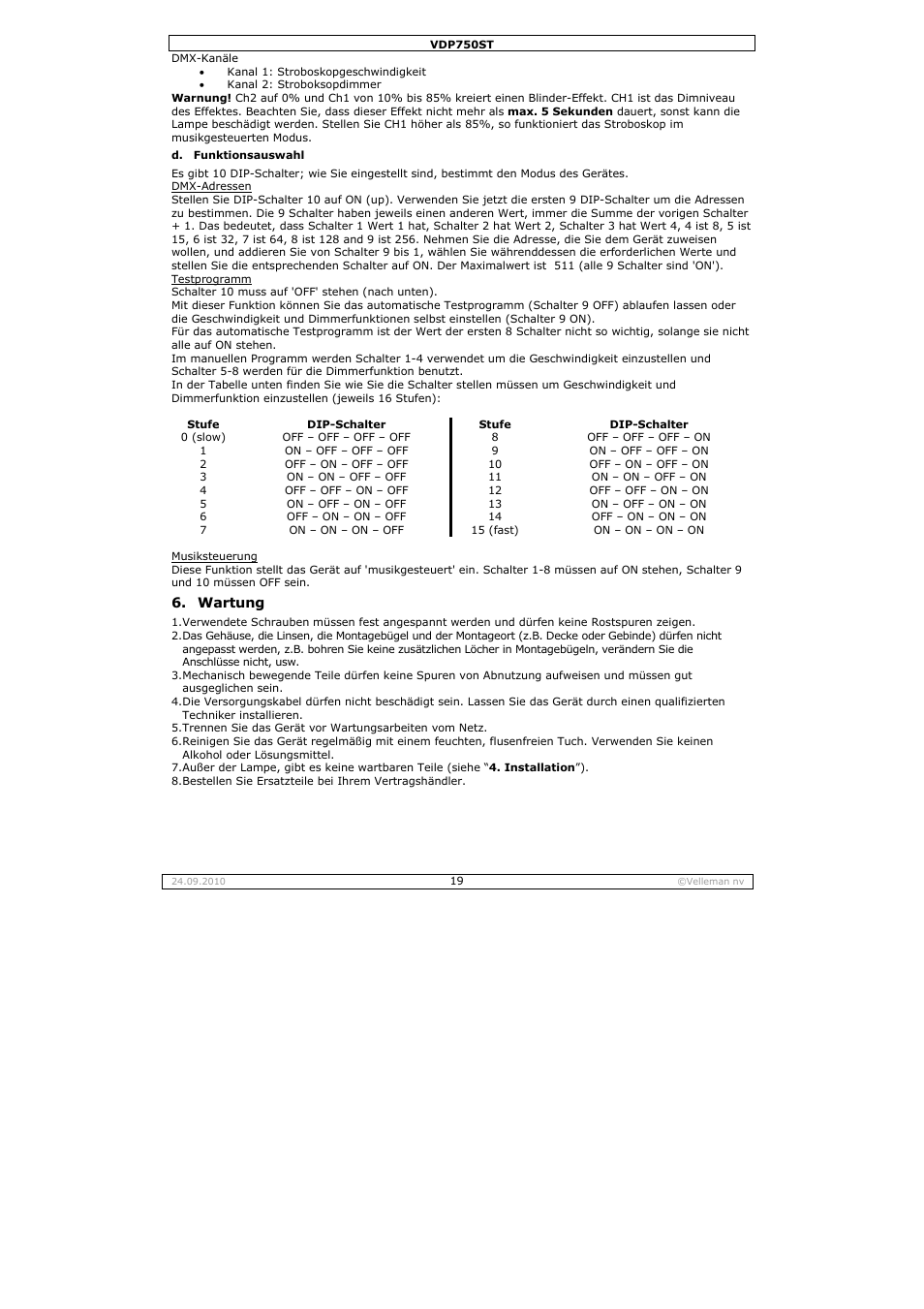 Velleman VDP750ST User Manual | Page 19 / 22