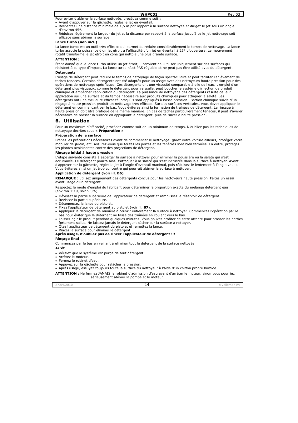 Utilisation | Velleman WHPC01 User Manual | Page 14 / 32