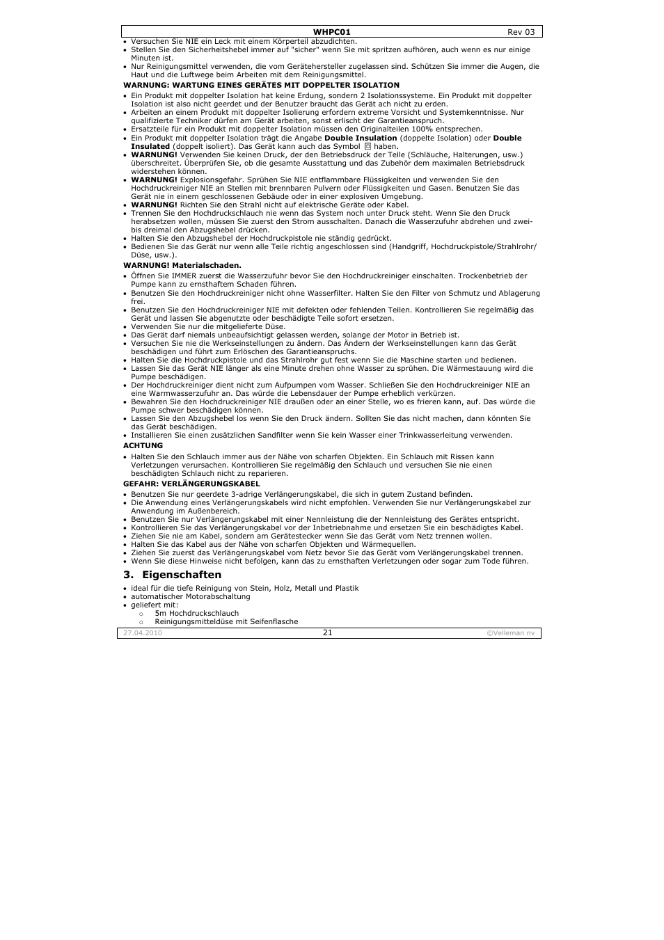 Genschaften | Velleman WHPC01 User Manual | Page 21 / 32