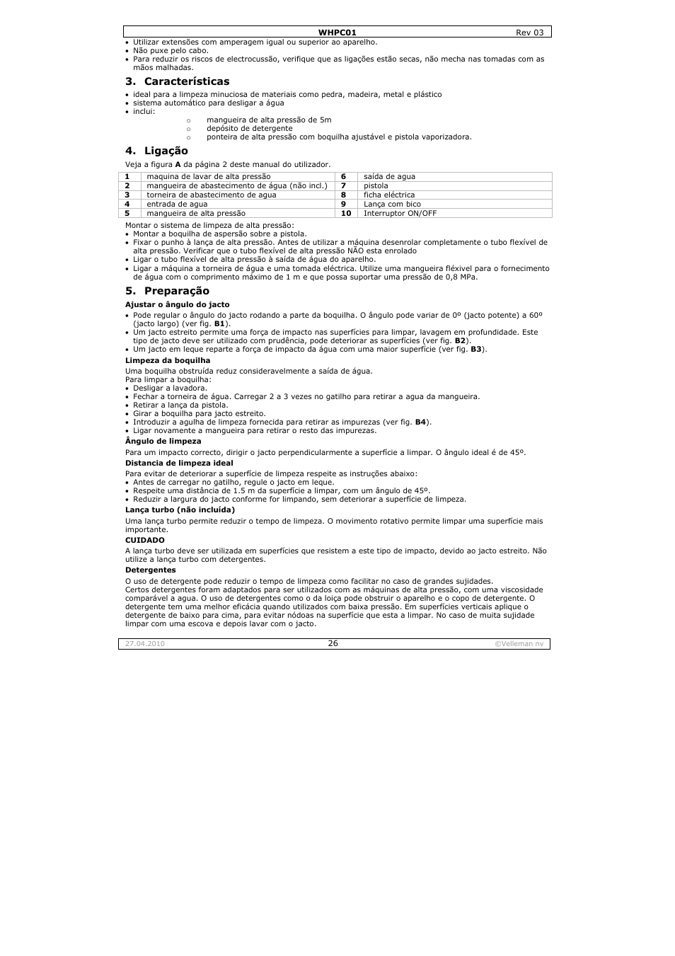 Características, Ligação, Preparação | Velleman WHPC01 User Manual | Page 26 / 32