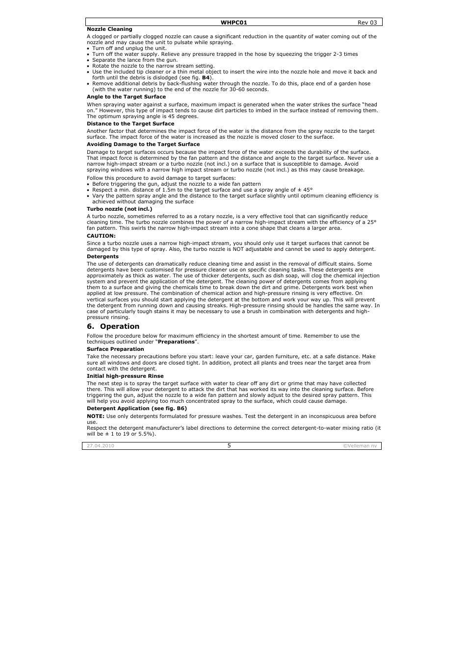 Operation | Velleman WHPC01 User Manual | Page 5 / 32