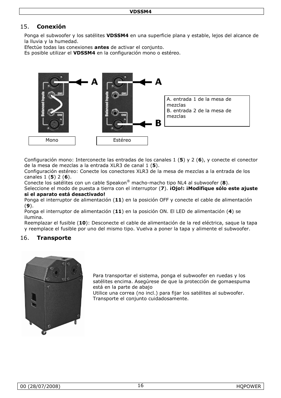 Conexión, Transporte | Velleman VDSSM4 User Manual | Page 16 / 22