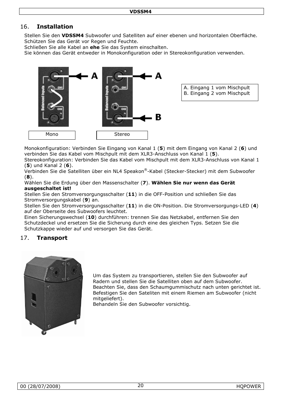 Installation, Transport | Velleman VDSSM4 User Manual | Page 20 / 22