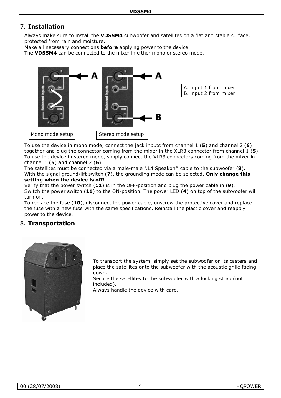 Installation, Transportation | Velleman VDSSM4 User Manual | Page 4 / 22