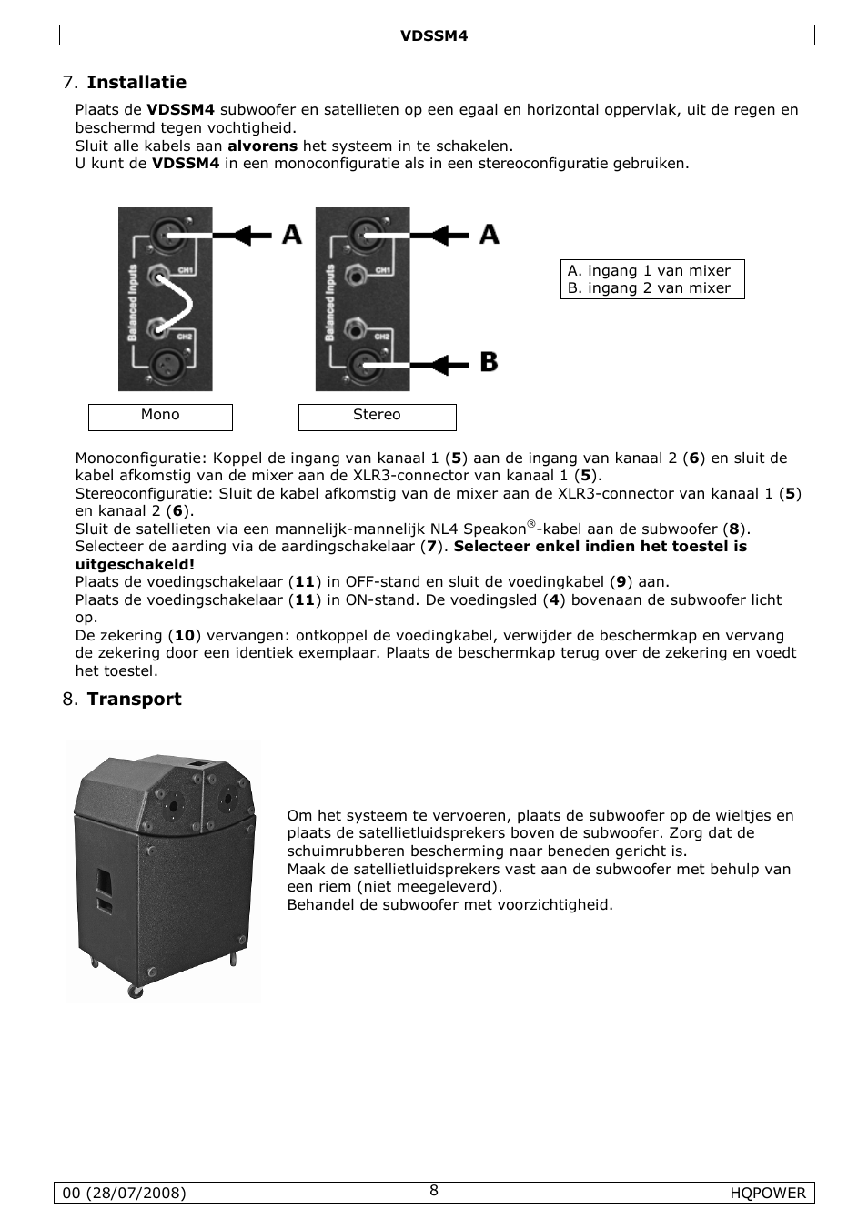 Installatie, Transport | Velleman VDSSM4 User Manual | Page 8 / 22