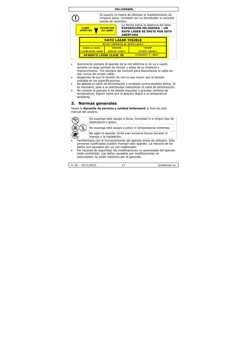 Ormas gene, Rales | Velleman VDL150RGML User Manual | Page 17 / 28