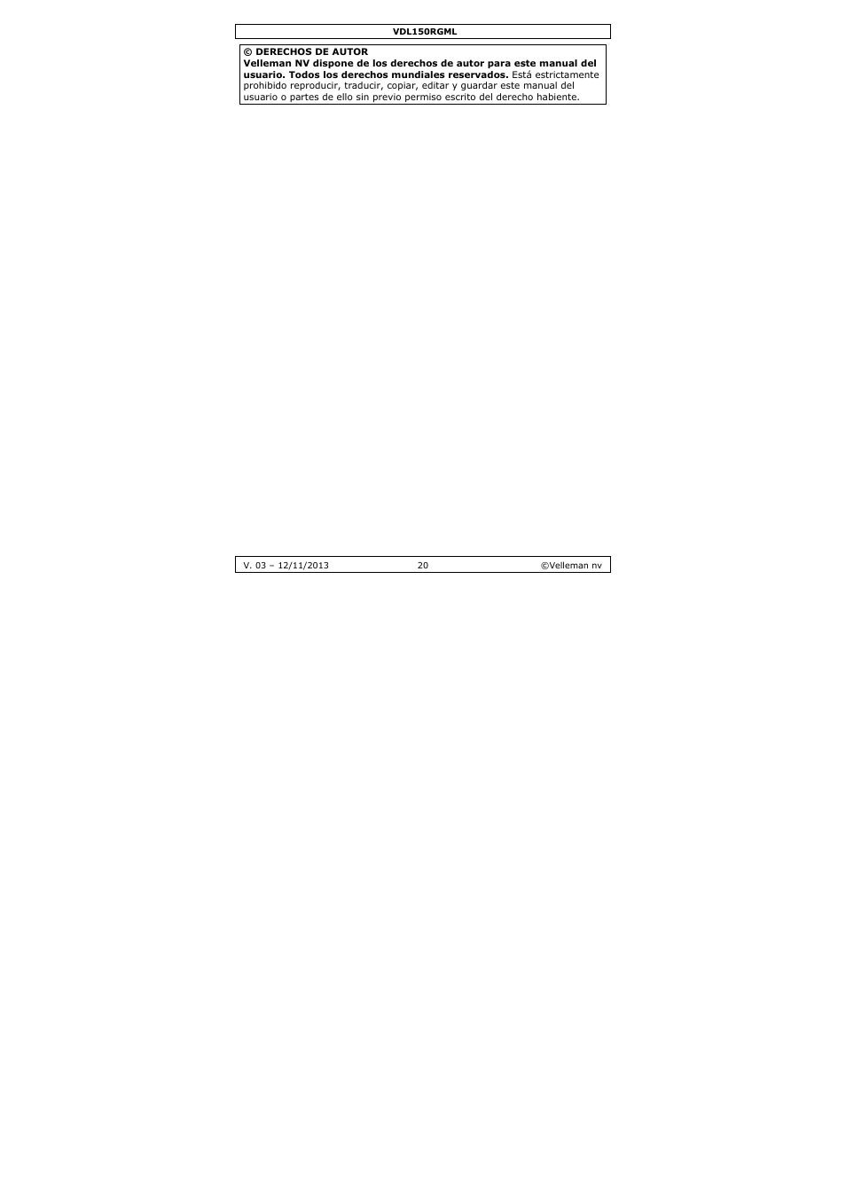 Velleman VDL150RGML User Manual | Page 20 / 28