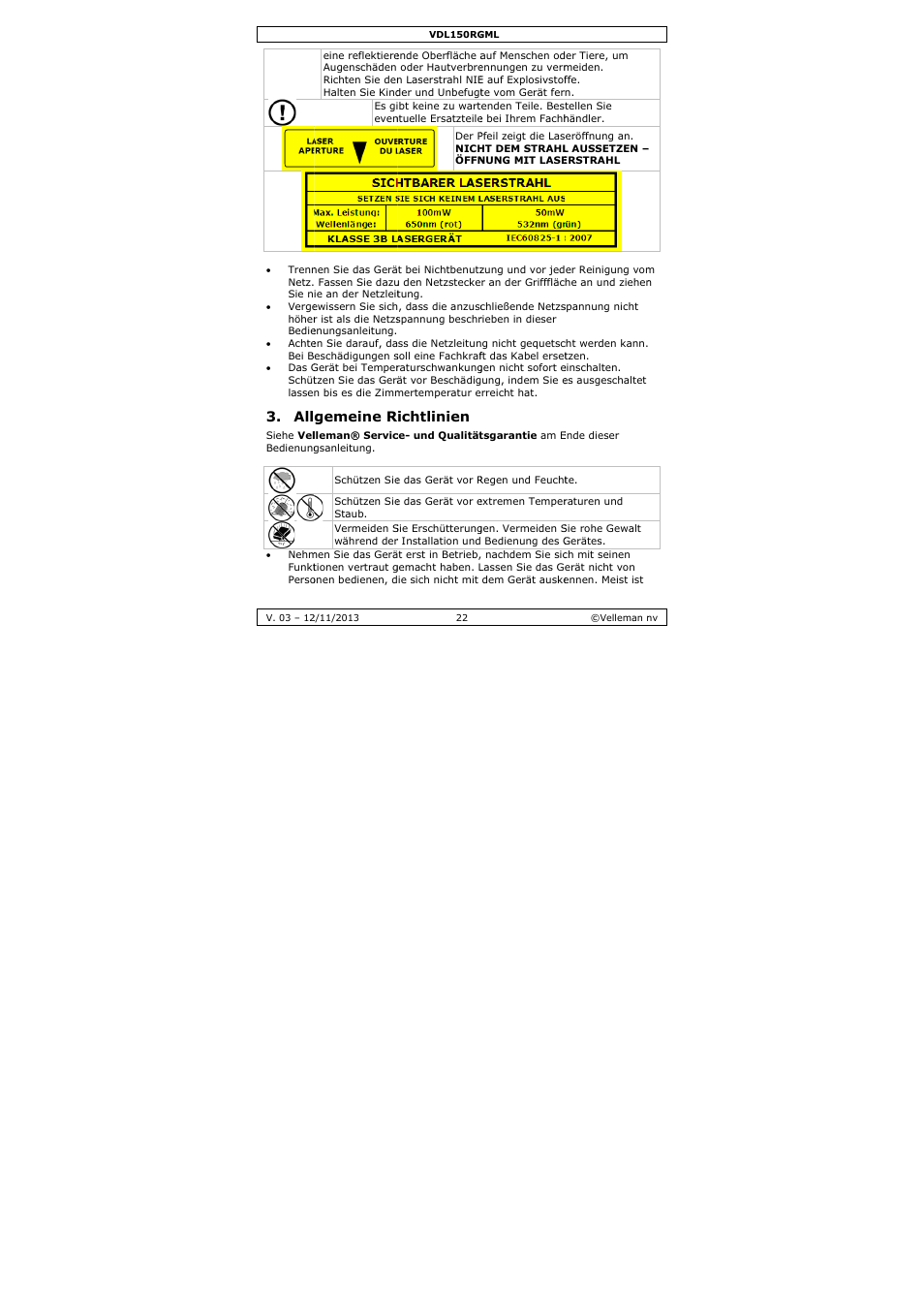 Gemeine r, Ichtlinien | Velleman VDL150RGML User Manual | Page 22 / 28