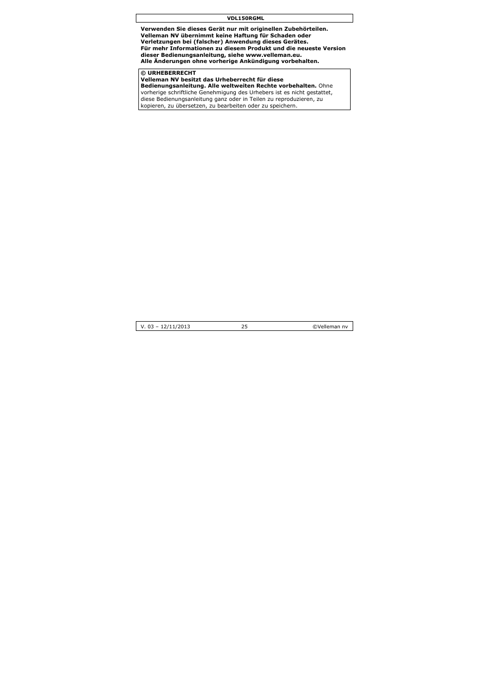 Velleman VDL150RGML User Manual | Page 25 / 28