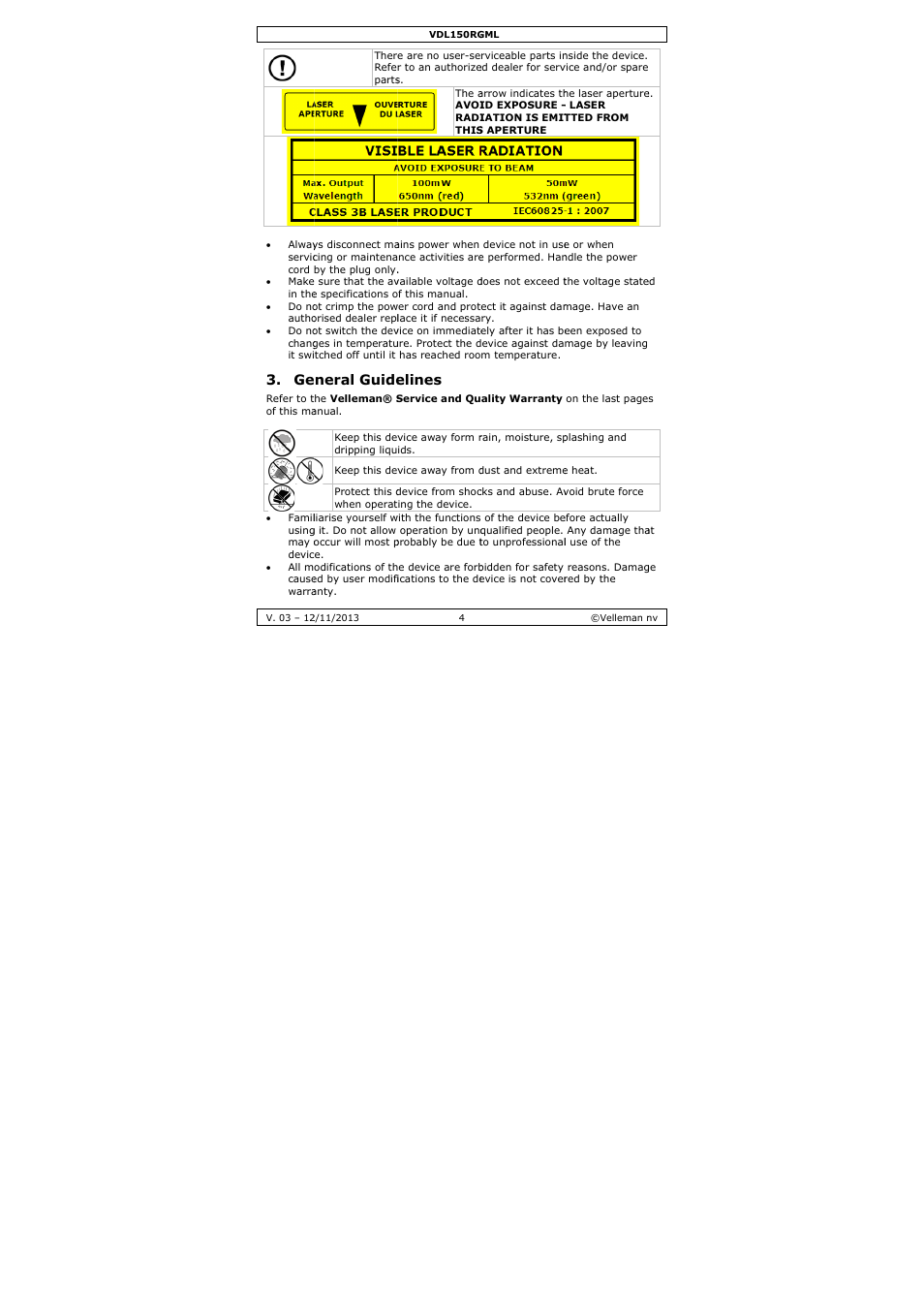 Neral guide, Elines | Velleman VDL150RGML User Manual | Page 4 / 28