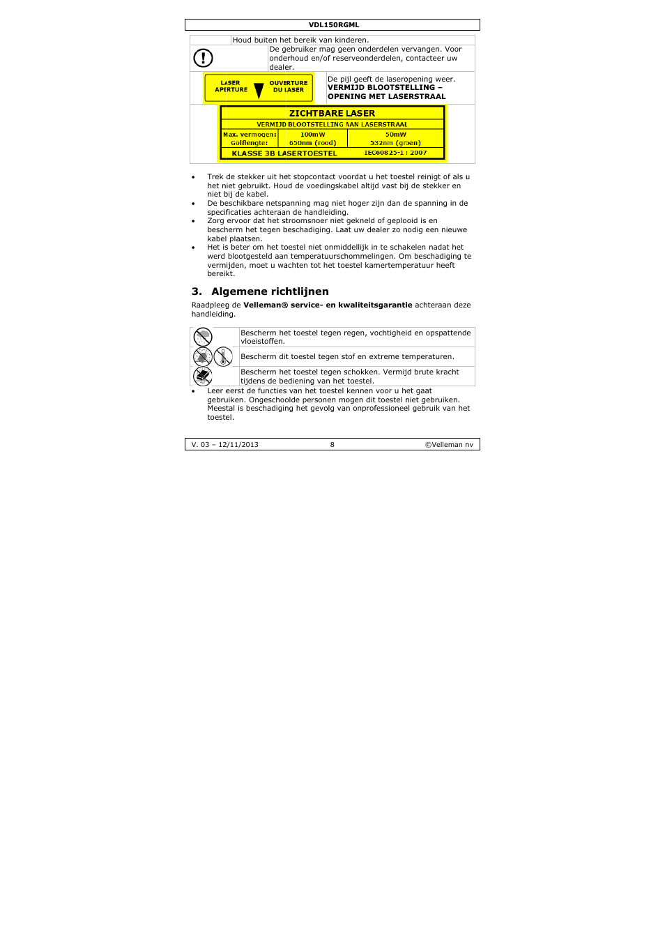 Gemene rich, Htlijnen | Velleman VDL150RGML User Manual | Page 8 / 28