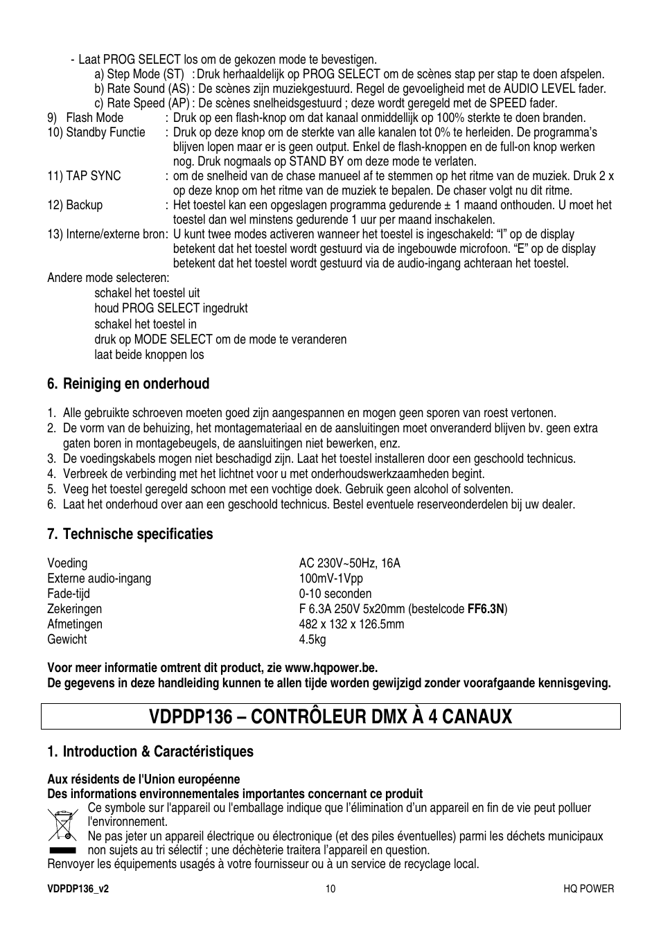 Vdpdp136 – contrôleur dmx à 4 canaux | Velleman VDPDP136 User Manual | Page 10 / 23