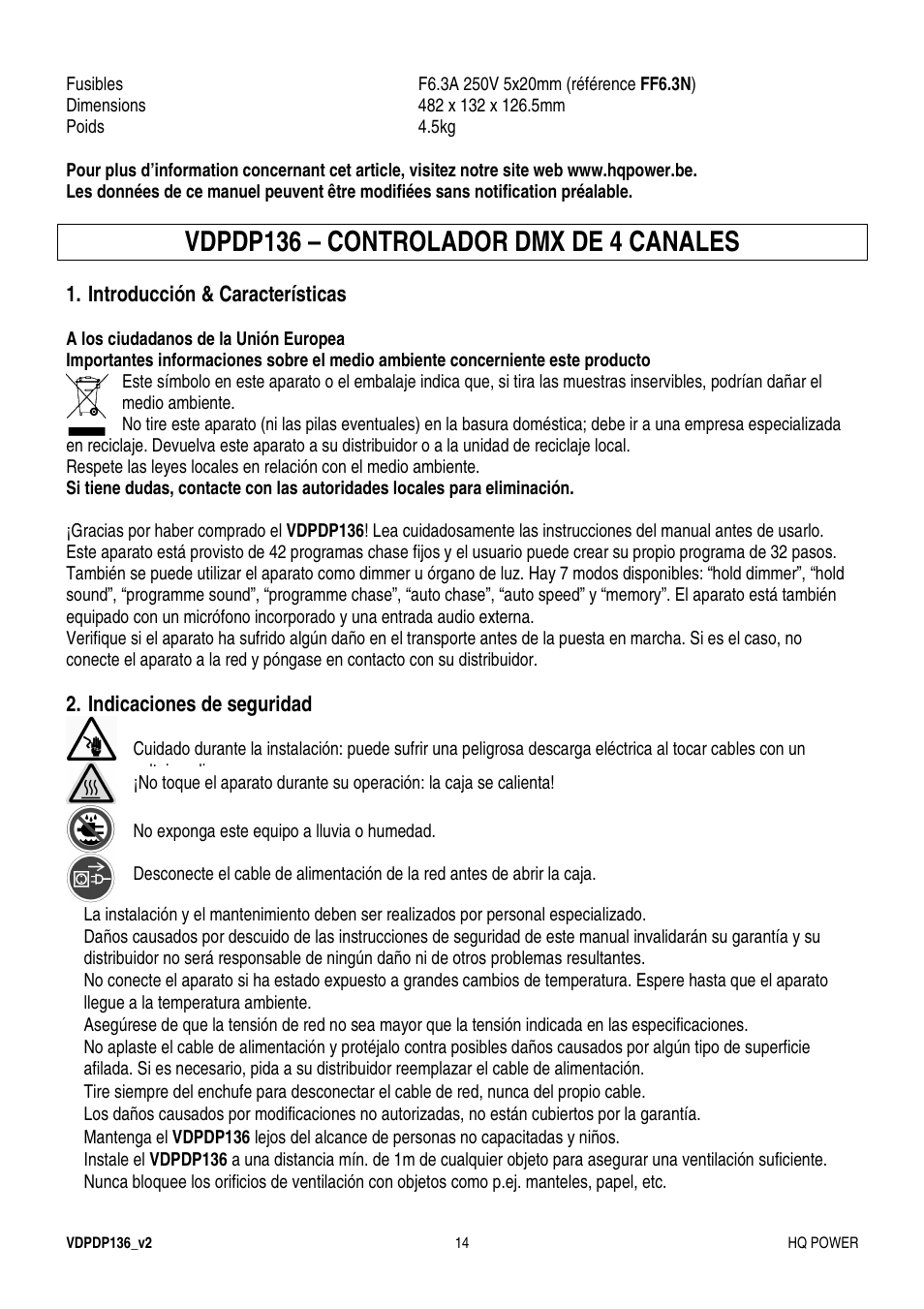 Vdpdp136 – controlador dmx de 4 canales | Velleman VDPDP136 User Manual | Page 14 / 23