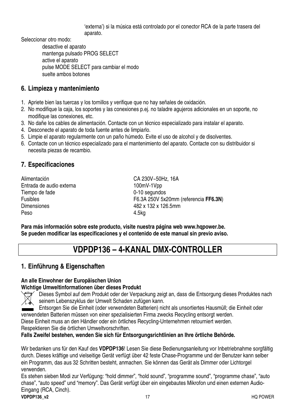 Vdpdp136 – 4-kanal dmx-controller | Velleman VDPDP136 User Manual | Page 17 / 23
