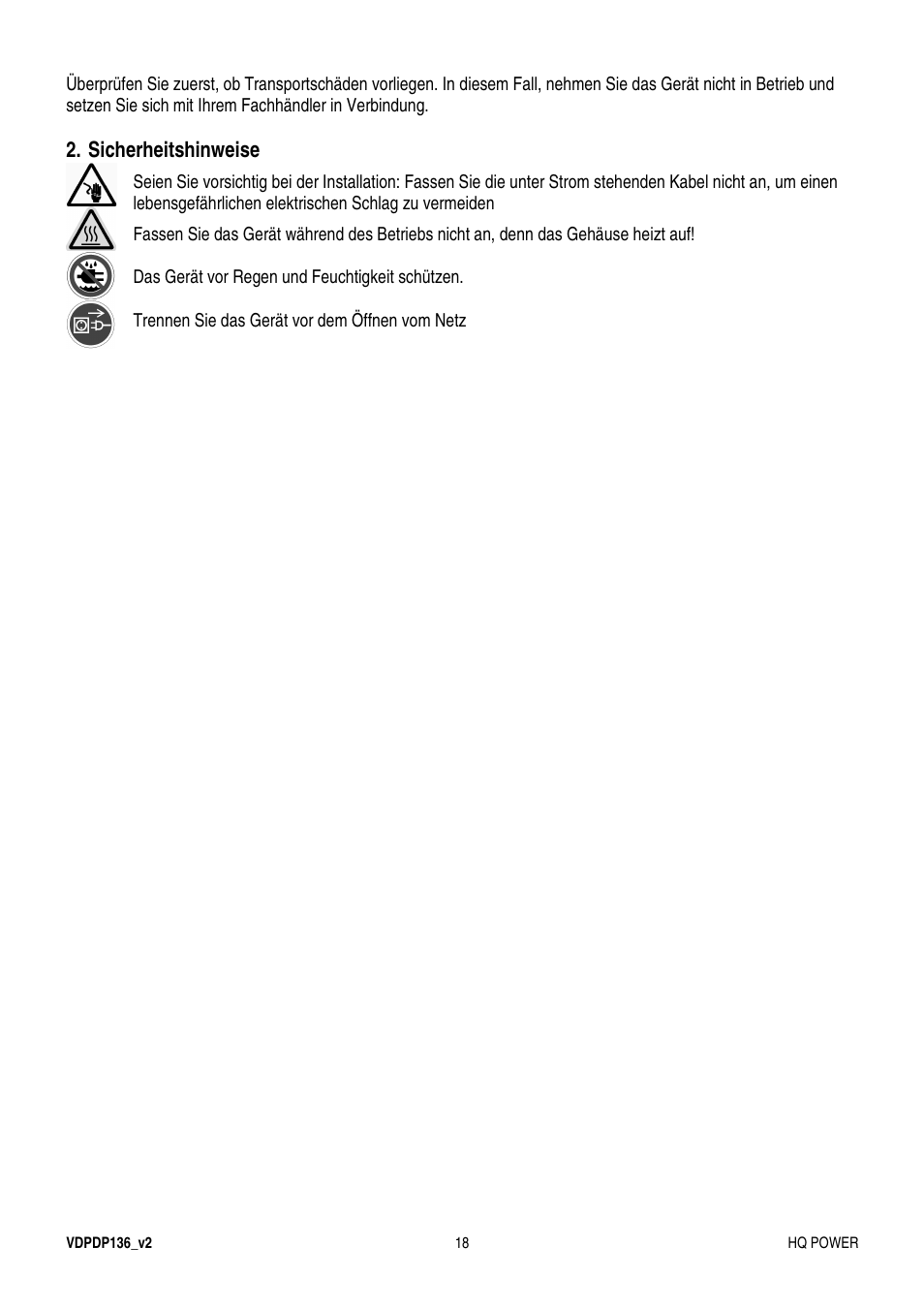 Sicherheitshinweise | Velleman VDPDP136 User Manual | Page 18 / 23
