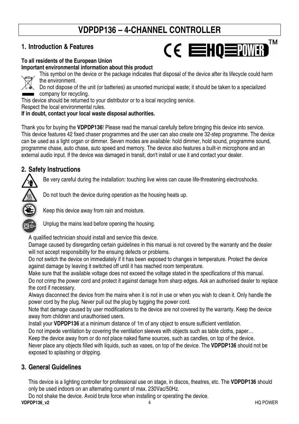 Vdpdp136 – 4-channel controller | Velleman VDPDP136 User Manual | Page 4 / 23