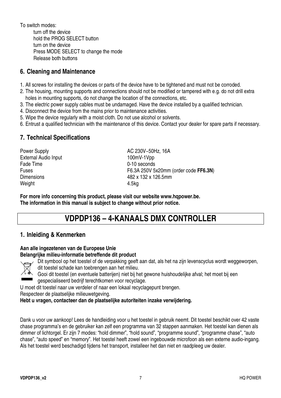 Vdpdp136 – 4-kanaals dmx controller | Velleman VDPDP136 User Manual | Page 7 / 23