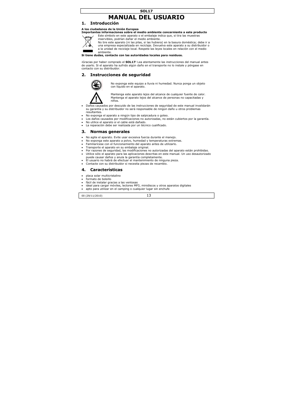 Manual del usuario | Velleman SOL17 User Manual | Page 13 / 36