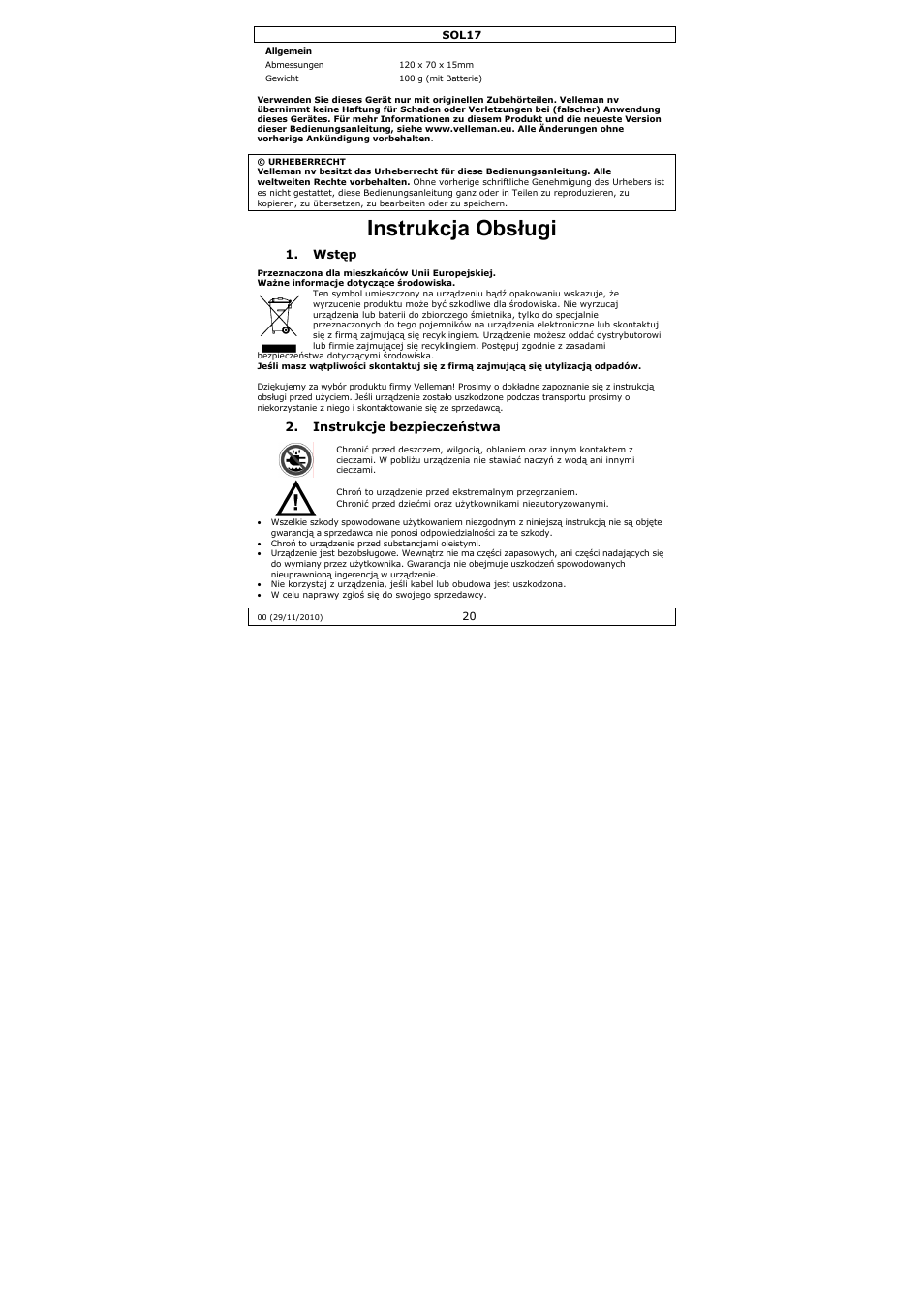 Instrukcja obsługi | Velleman SOL17 User Manual | Page 20 / 36