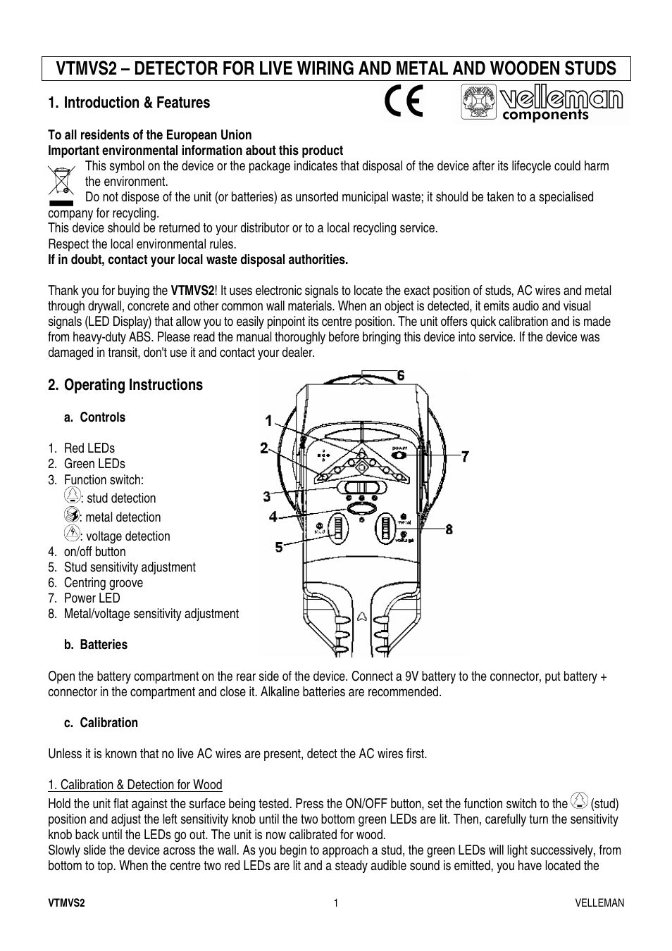 Velleman VTMVS2 User Manual | 11 pages