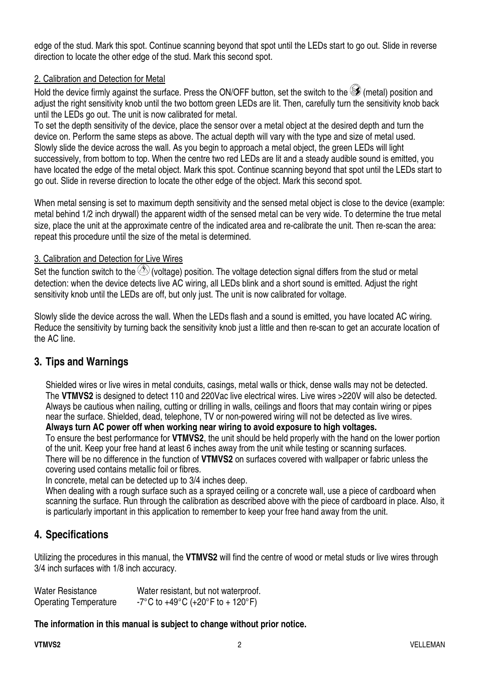 Velleman VTMVS2 User Manual | Page 2 / 11