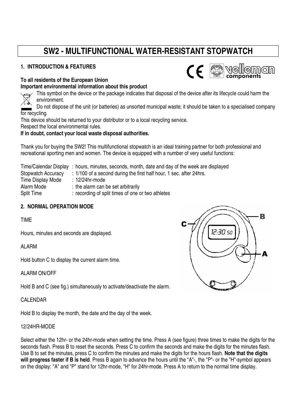 Velleman SW2 User Manual | 10 pages