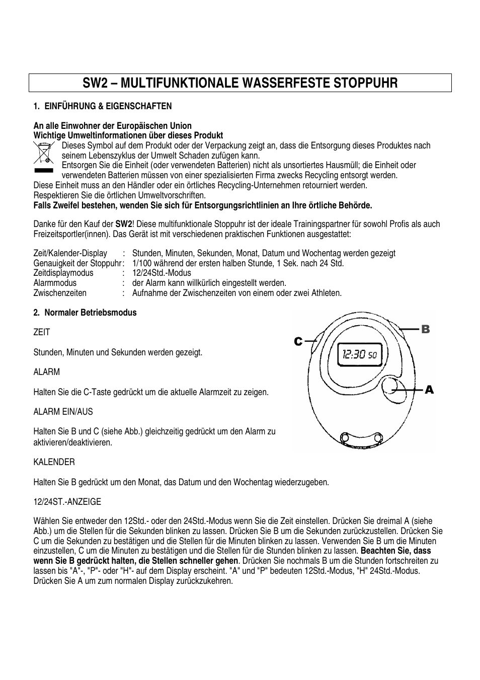 Sw2 – multifunktionale wasserfeste stoppuhr | Velleman SW2 User Manual | Page 9 / 10