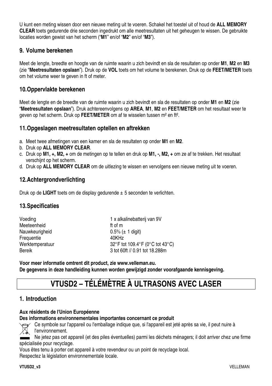 Vtusd2 – télémètre à ultrasons avec laser | Velleman VTUSD2 User Manual | Page 5 / 15
