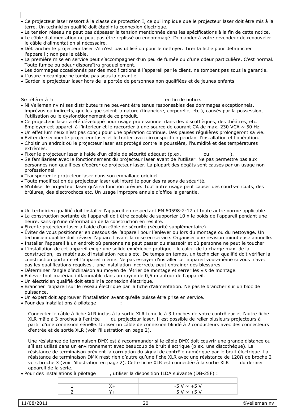 Directives générales, Montage/connexion du projecteur | Velleman VDP2301RGVLD10 User Manual | Page 20 / 45