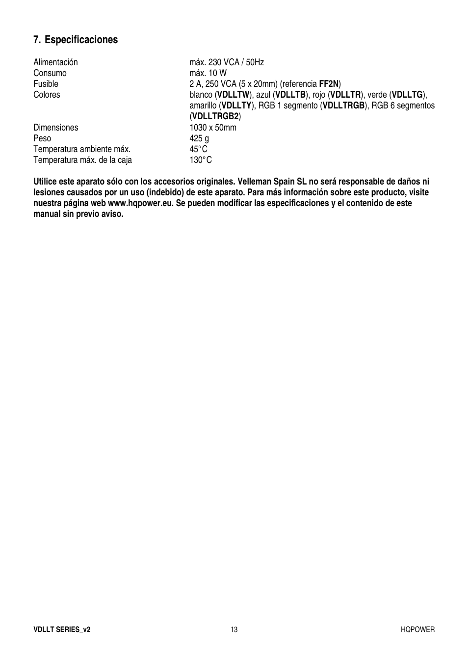 Velleman VDLLT series User Manual | Page 13 / 16