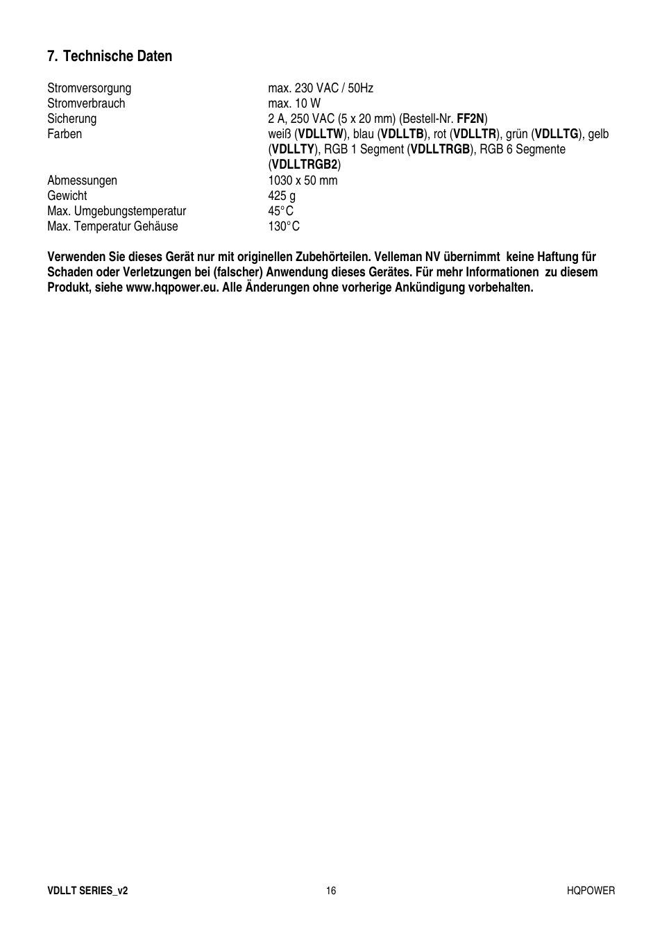 Velleman VDLLT series User Manual | Page 16 / 16