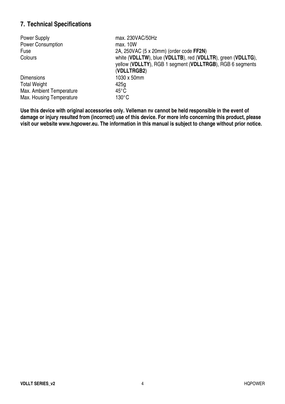 Velleman VDLLT series User Manual | Page 4 / 16